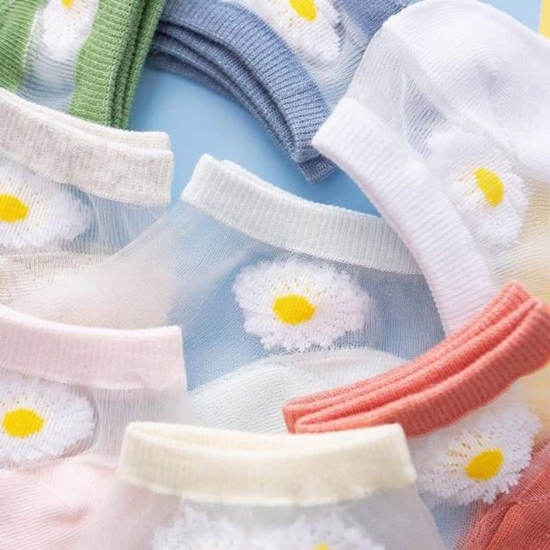 Set 10 đôi Tất hoa cúc lưới cổ ngắn hàn quốc, combo 10 đôi vớ lưới  hoa cúc cổ ngắn, set 10 đôi vớ