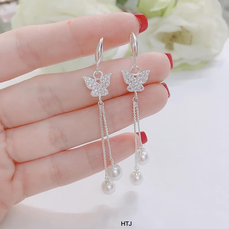 Bông tai dự tiệc hình con bướm đính tua dài sang chảnh LINH MIU SILVER