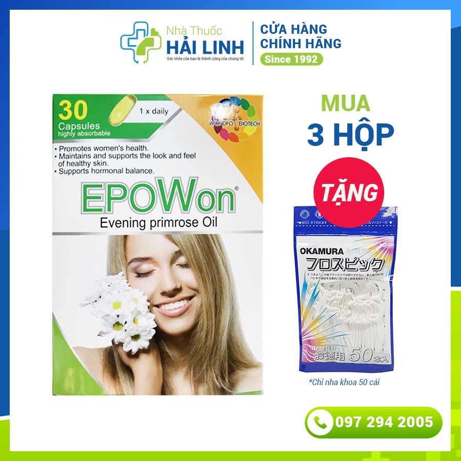 🔱  Tinh dầu hoa anh thảo - EPOWON - Evening Primrose Oil + Vit E - Hàng Đức nhập khẩu