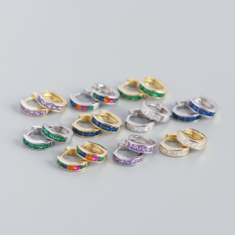 Bông Tai Dạng Vòng Đính Đá Zircon Hình Vuông Nhiều Màu Bằng Đồng Chất Lượng Cao Cho Nam Và Nữ
