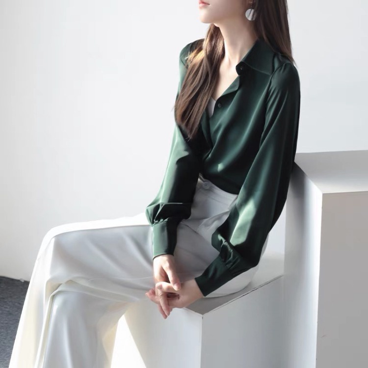 Áo Sơ Mi Satin Tay Dài Dáng Ôm Thiết Kế Đơn Giản Thời Trang Mùa Thu 2021 H4477 Acetate Dành Cho Nữ