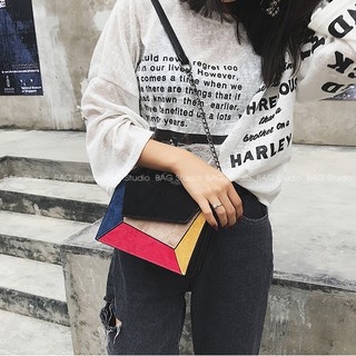 Túi xách da lộn phối nhiều màu
