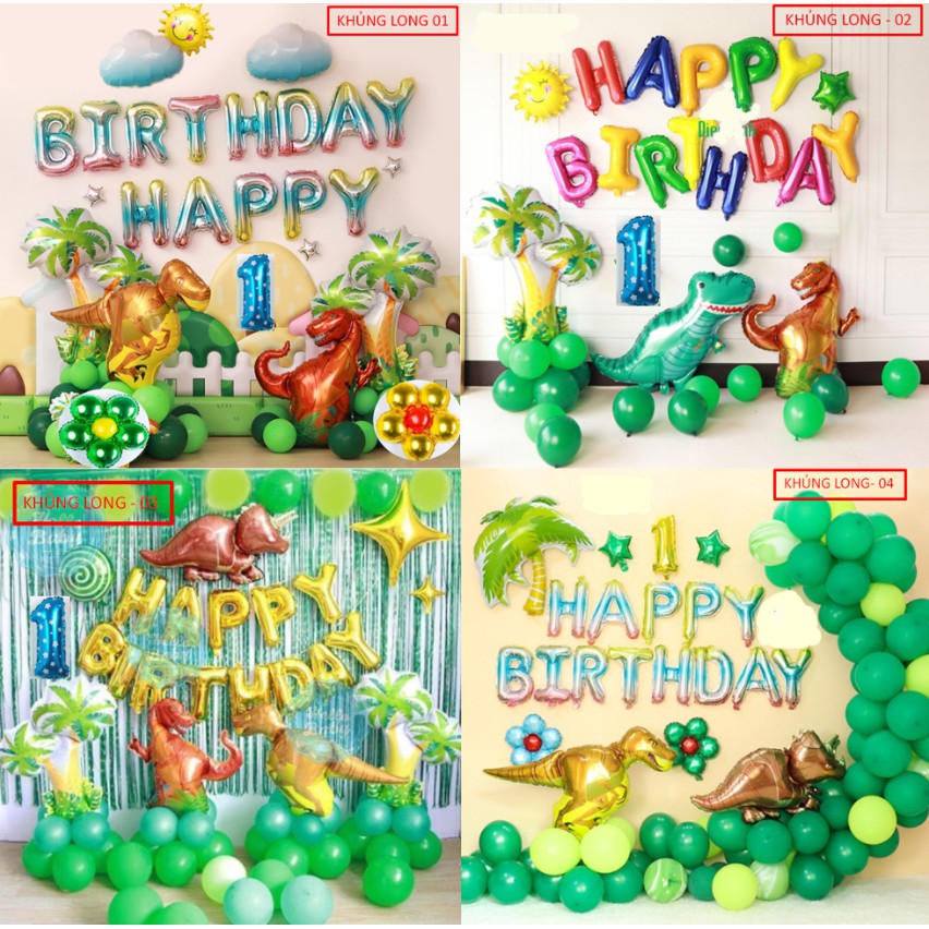 Set bong bóng Sinh nhật Khủng Long cho bé phụ kiện trang trí sinh nhật happy birthday