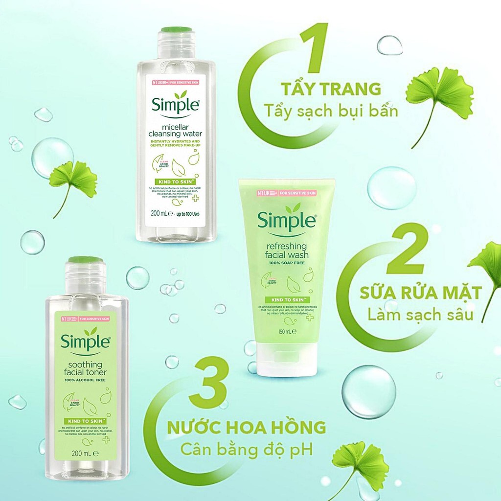 Nước Tẩy Trang Simple Micellar 200ml Làm Sạch Trang Điểm Skincare Chăm Sóc Dưỡng Da Vượt Trội