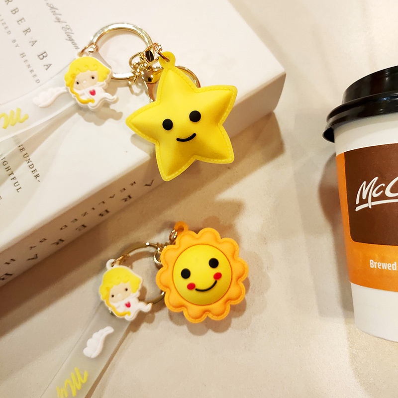 Móc Khóa PVC Ba Chiều Hình Mặt Trăng/Ngôi Sao/Mặt Trời Dễ Thương Sáng Tạo