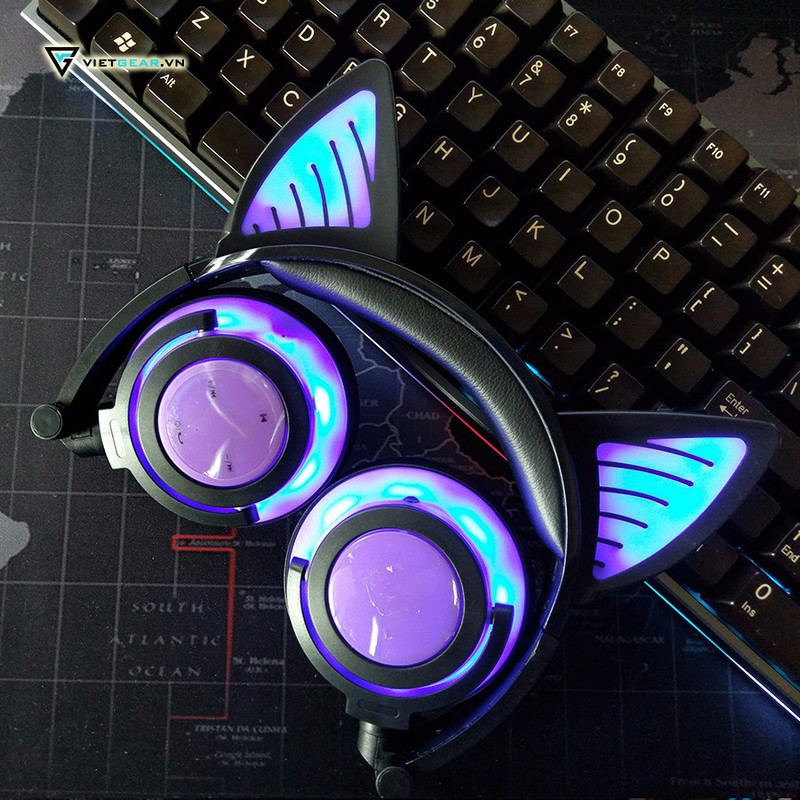 Tai nghe tai mèo Bluetooth Sunshine có led cả ốp và tai mèo, có micro