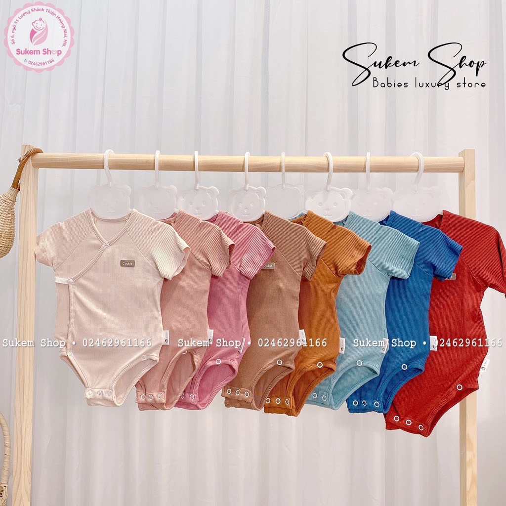 Bodysuit cộc tay vạt chéo cotton tăm mềm mát cho bé Cookie