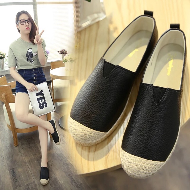 Giày slip on trơn phối đế cói BIG SIZE