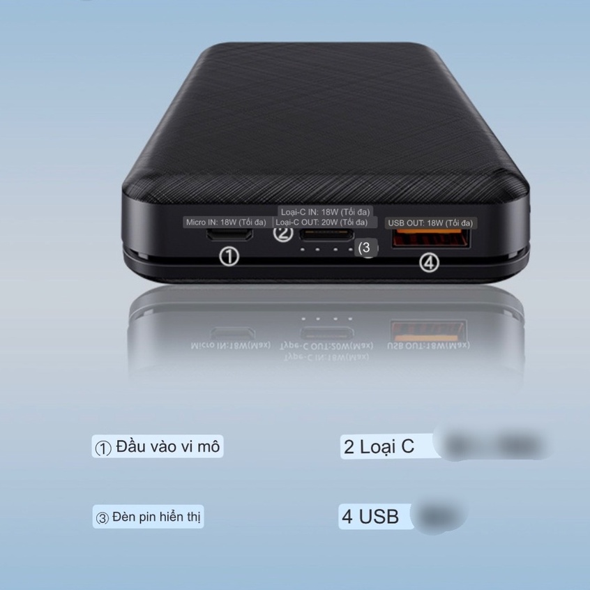 Pin sạc dự phòng tích điện hỗ trợ sạc nhanh Remax RPP 322 16000mAh PD 20W + QC 18W 2 Inputs, 2 Outputs