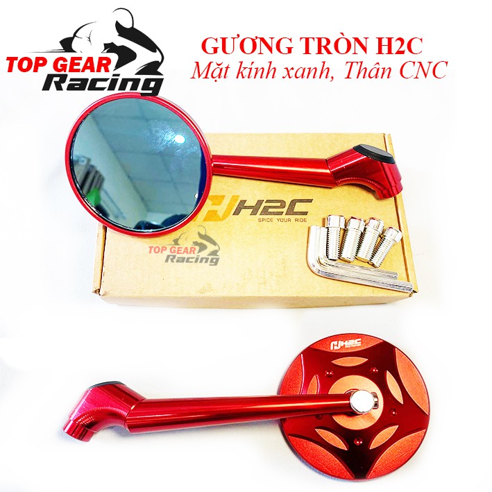 Gương Tròn H2C - Gương tròn xe máy CNC chân xéo &lt;TOPGEAR&gt;