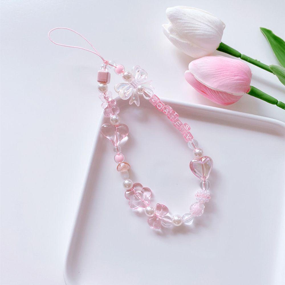Dây đeo điện thoại MMULCK dạng chuỗi hạt bằng acrylic màu hồng xinh xắn dễ thương