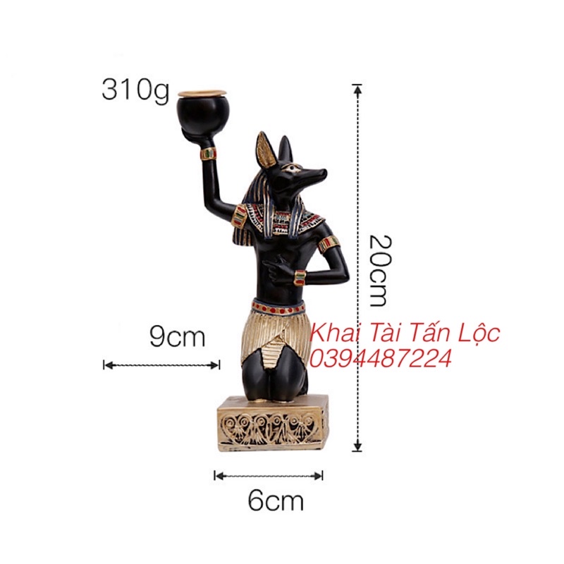 Tượng thần đầu chó ANUBIS Ai Cập cao 20cm có thể cắm nến