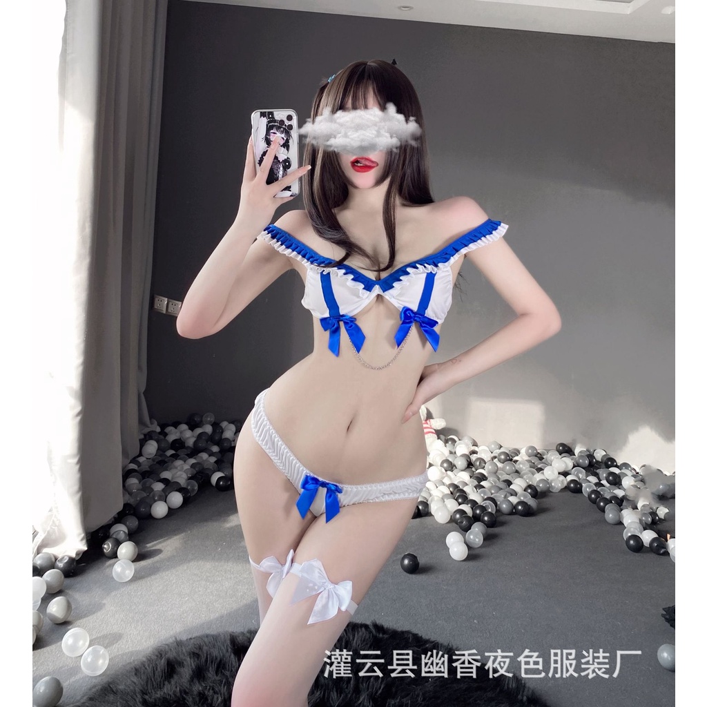 Đồ lót sexy nữ 2 mảnh phối nơ xanh kèm dây xích CL30 CICI BONITA HCM - Ship hỏa tốc