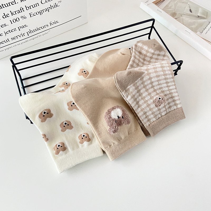 Tất nữ vớ nữ cổ ngắn họa tiết gấu cute dễ thương phong cách Hàn Quốc