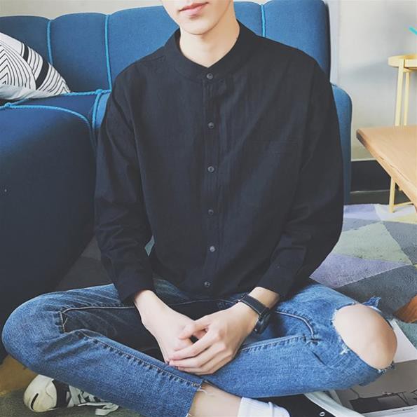 Áo sơ mi nam dài tay CỔ TÀU vải lụa co giãn chống nhăn cao cấp | BigBuy360 - bigbuy360.vn