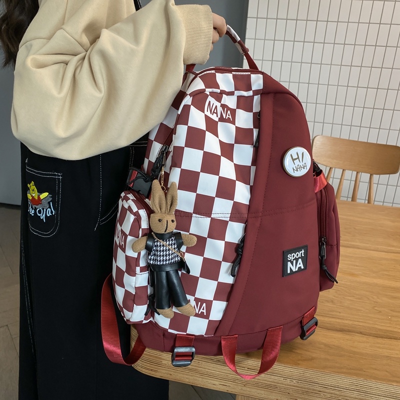 Ba Lô Đeo Vai Kích Thước Lớn In Họa Tiết Caro Màu Xanh Dương Thời Trang Cho Nam Và Nữ Sinh Trung Học