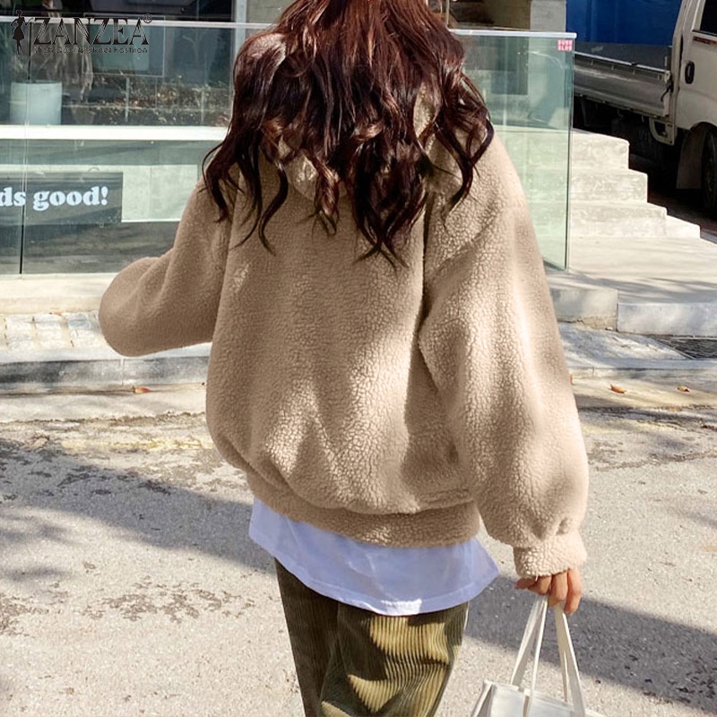 Áo hoodie ZANZEA tay dài có túi bên hông và dây rút thời trang mùa đông cho nữ