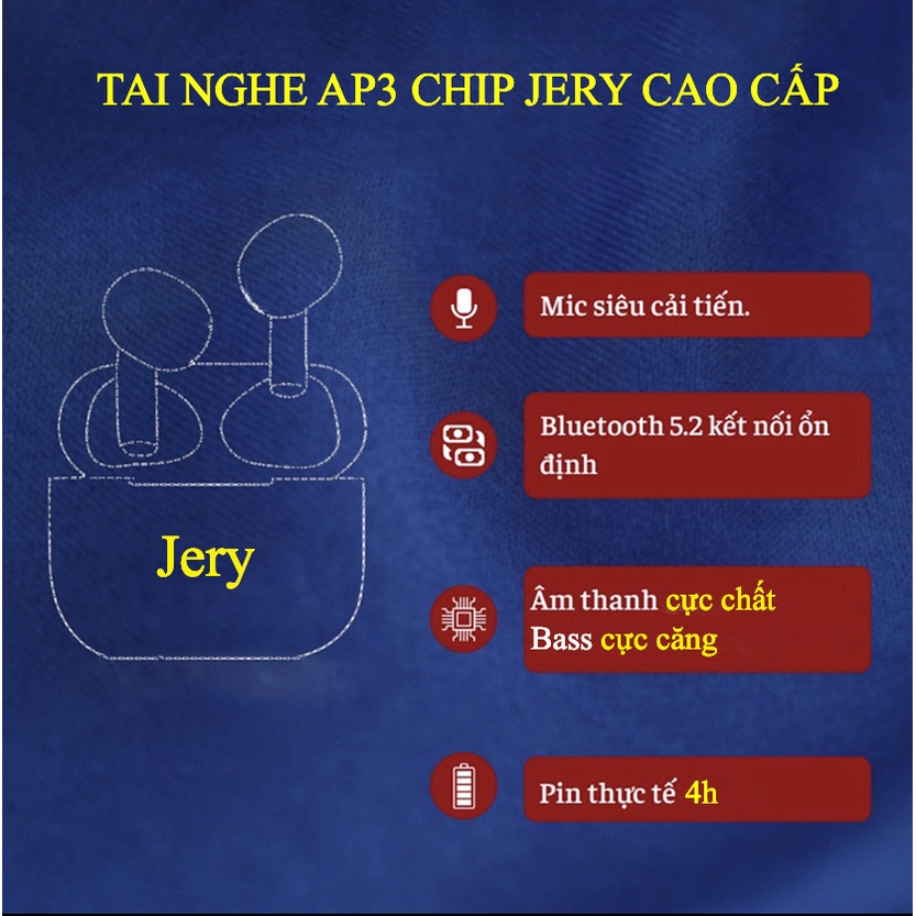 Tai Nghe Không Dây AP3 Jerry A8S Cao Cấp / Tai Nghe Bluetooth Thế Hệ 3 Check Setting Định Vị Đổi Tên - Bảo Hành 3 Tháng