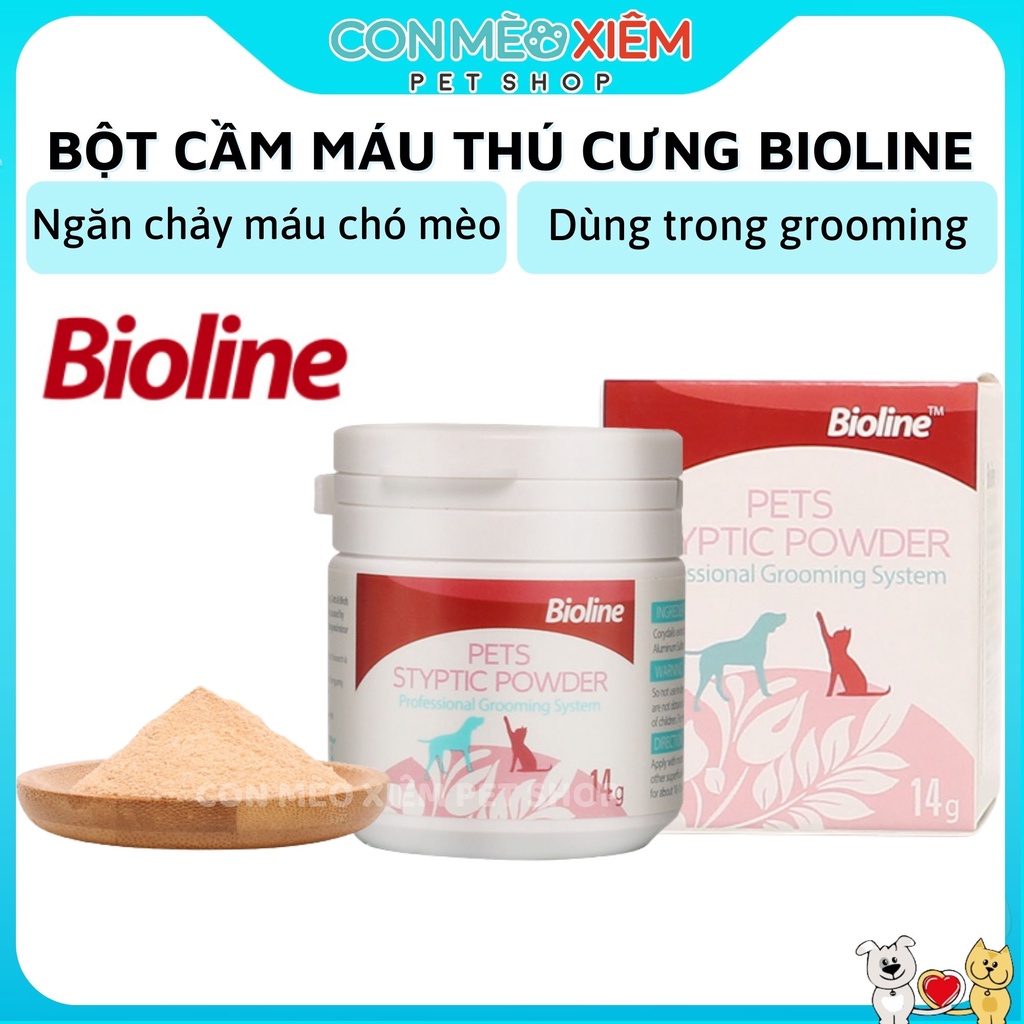 Bột cầm máu chó mèo Bioline 14g, phụ kiện grooming chăm sóc thú cưng Con Mèo Xiêm
