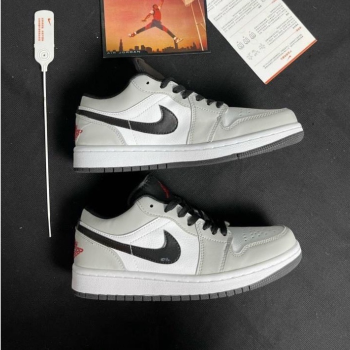 Giày jordan 1 Low Light Smoke Grey, giày jordan cổ thấp xám đen