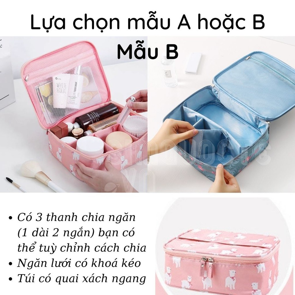 Túi đựng mỹ phẩm đồ trang điểm ngăn tuỳ chỉnh nhiều hoạ tiết TMP12