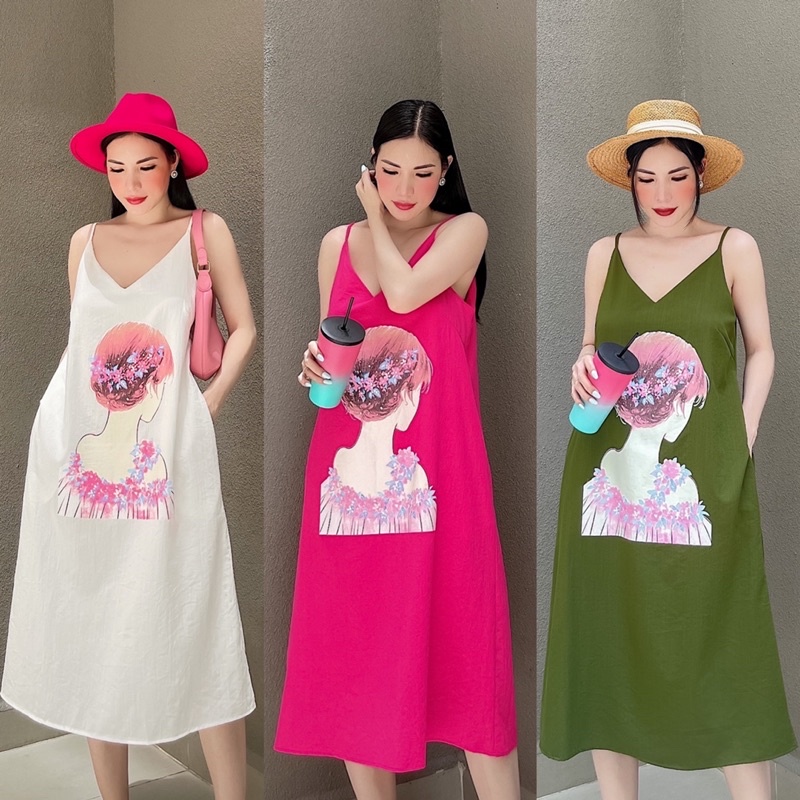 Đầm hai dây suông hình cô gái xinh xắn,chất cao cấp siêu đẹp (ảnh thật)