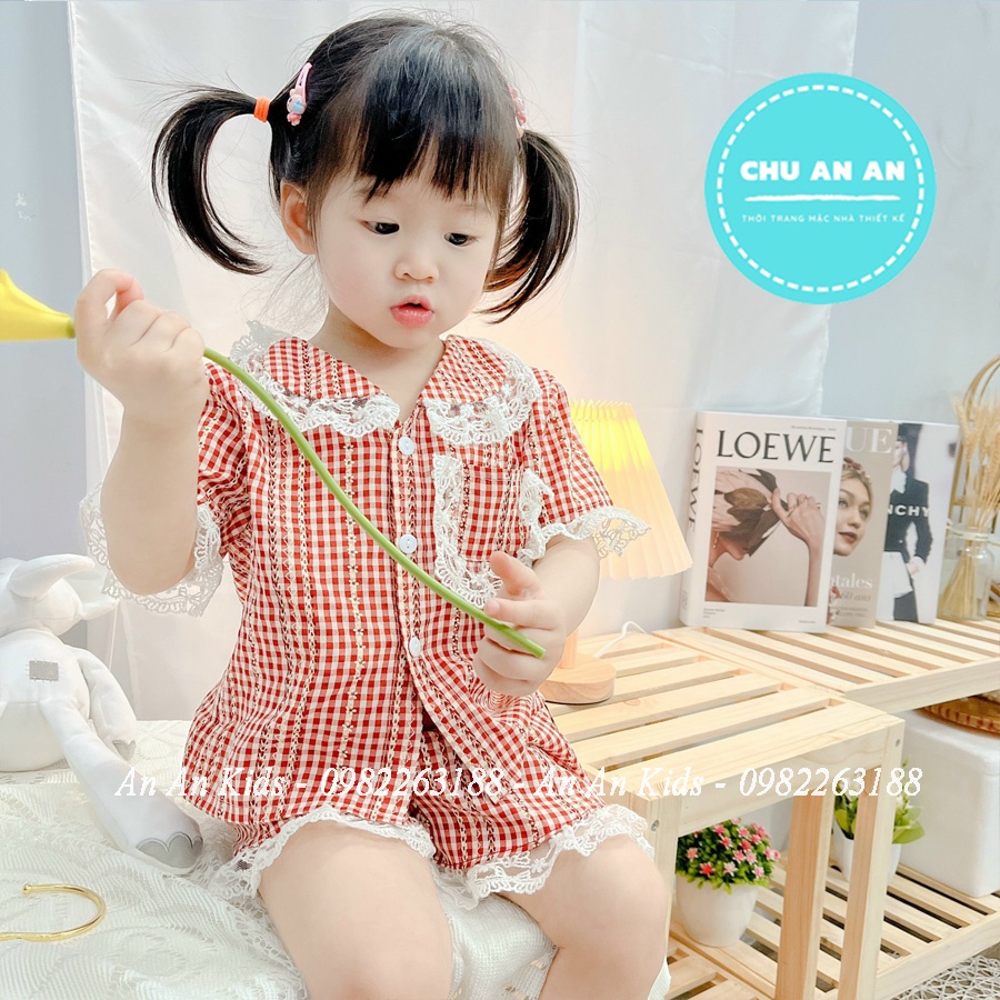 Bộ Đồ Ngủ Pijama Tay Cộc Kẻ Caro Bé Gái Set Quần Áo Trẻ Em Mặc Nhà Họa Tiết Kẻ Nhiều Màu  9-43kg