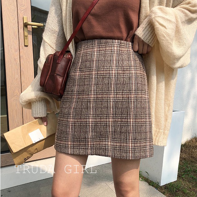 DUNEA Chân Váy Họa Tiết Ca Rô Phong Cách Hàn Quốc Thanh Lịch Dành Cho Nữ