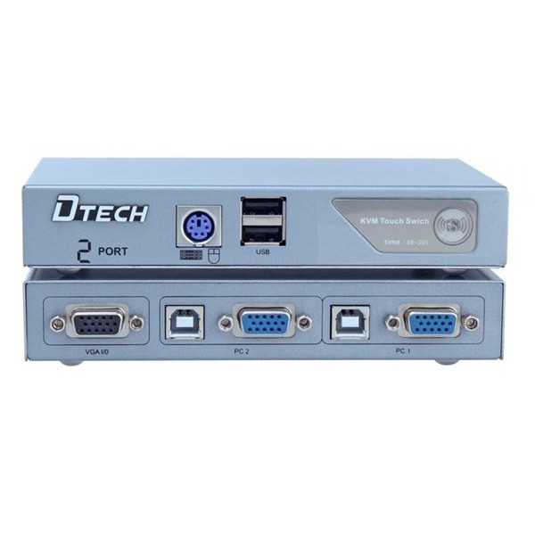 VGA KVM Switch 2 port Dtech DT-8021 hai máy tính dùng 1 màn hình và 1 bộ phím chuột, tặng cáp VGA và cáp USB