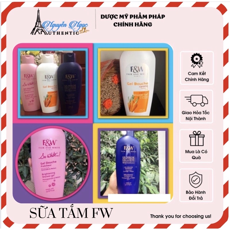Sữa tắm FAIR AND WHITE -Pháp 1000ml