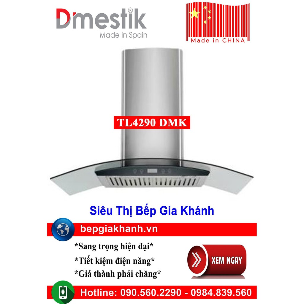 Máy hút mùi dạng kính cong 90cm Dmestik TL4290 DMK sản xuất Trung Quốc