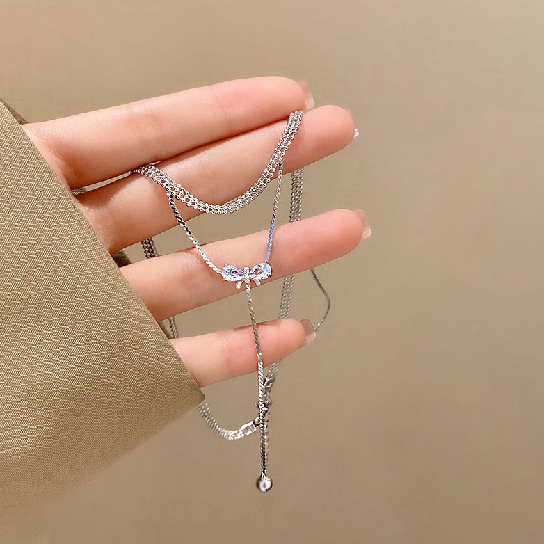 Dây chuyền Vòng cổ hai sợi nơ đính đá cao cấp dành cho nữ VV43