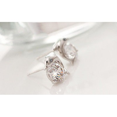 Bông Tai Mạ Bạc Hình Cá Heo Đính Đá Xinh Xắn