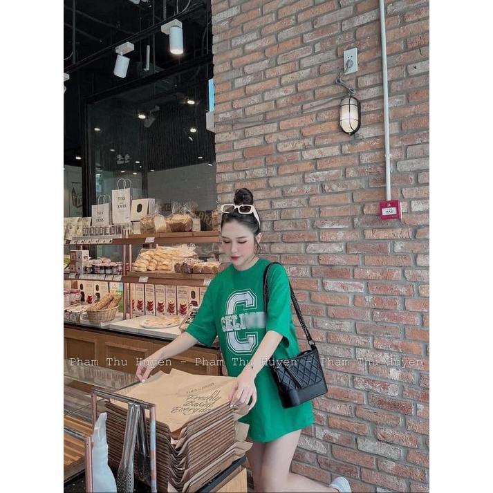 Áo thun nữ phông cotton cổ tròn CELE xanh lá hot trend 2022 from rộng dáng giấu quần