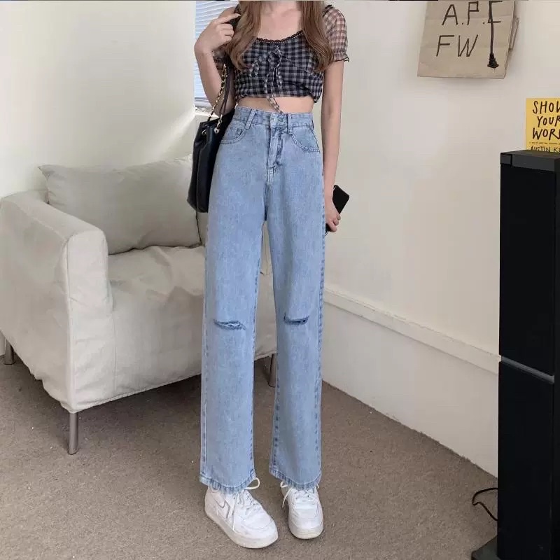 Quần jeans ống rộng màu xanh tây b118