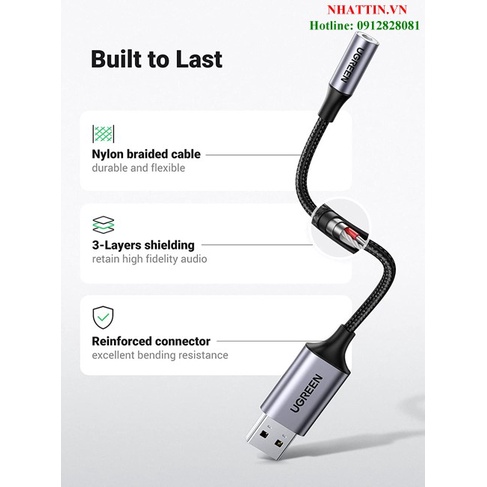 Card sound USB 2.0 Type-A to 3.5mm dây dù bọc nhôm có kèm MIC Ugreen 30757 cao cấp