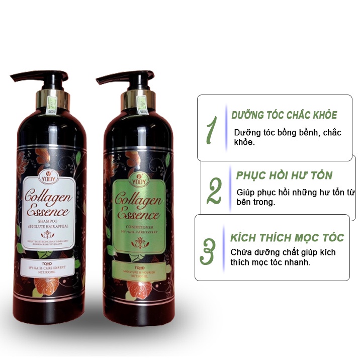 Dầu Gội Cặp Colagen Essence Yody Phục Hồi Tóc Hư Tổn Và Kích Thích Mọc Tóc 800MLx2 _ Camy Shop68