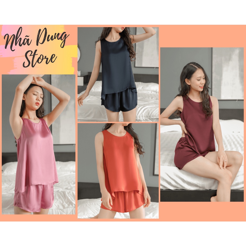 Đồ bộ nữ mặc nhà lụa satin cao cấp sát nách siêu mát kiểu dáng trẻ trung đủ size từ 40-70kg.