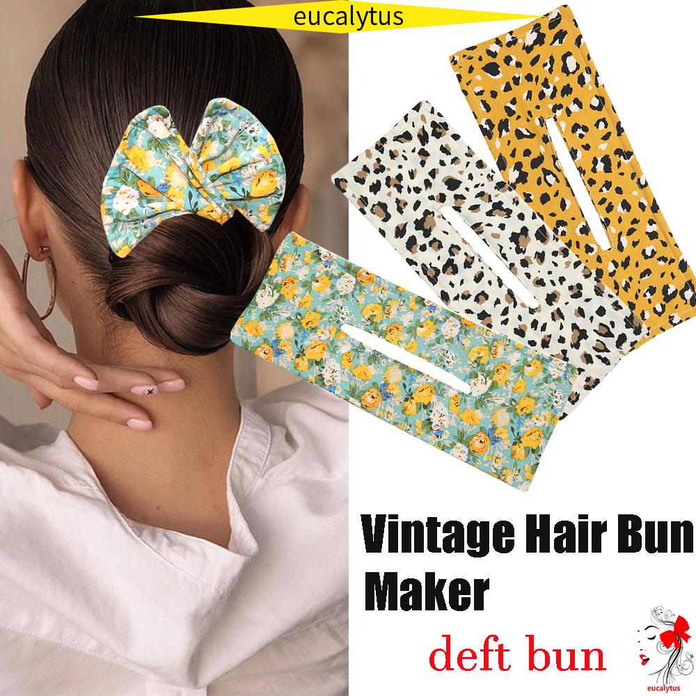 🌸EUTUS🌸 1 PC Widely Use Deft Bun Easy to Carry Fix Hair In Seconds Hair Bun Maker Women's Fashion Pure Cotton Material for Thick Heavy Curly Thin Hair Roll and Bun Leopard Flowers Magic Hair Band