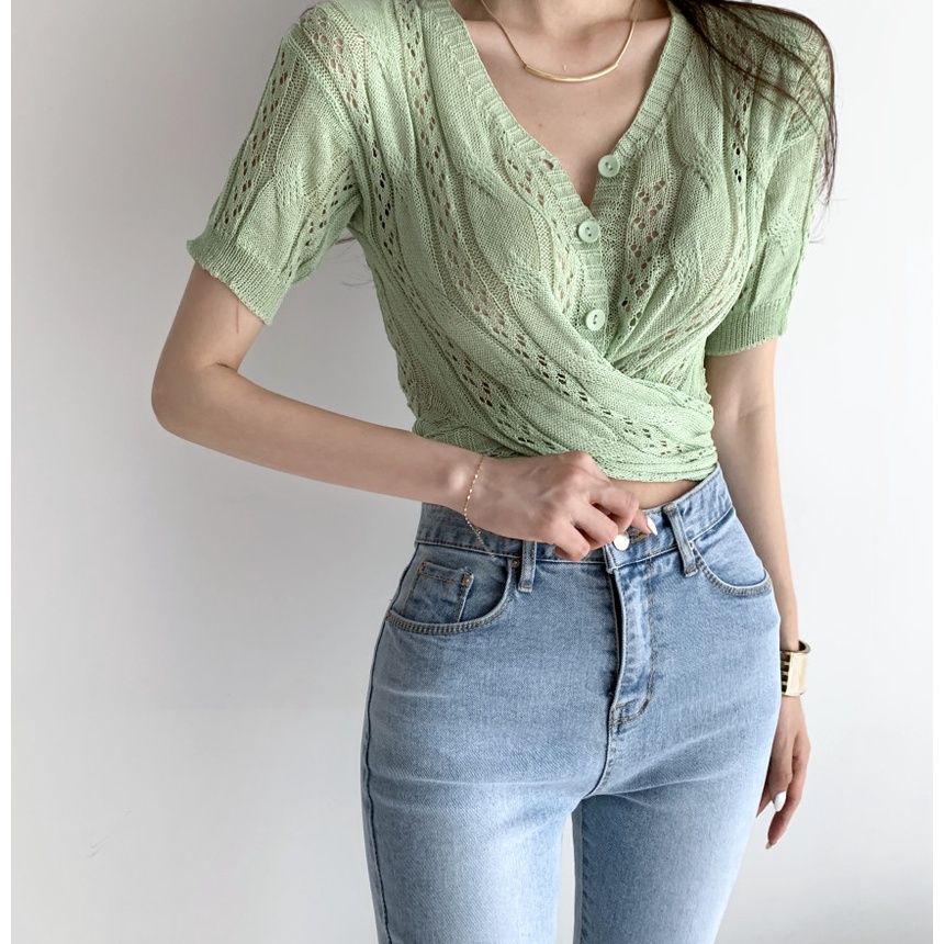 SUXI Áo Dệt Kim Tay Ngắn Dáng Ôm Màu Sắc Đơn Giản Phong Cách Hàn Quốc Thời Trang Cho Nữ