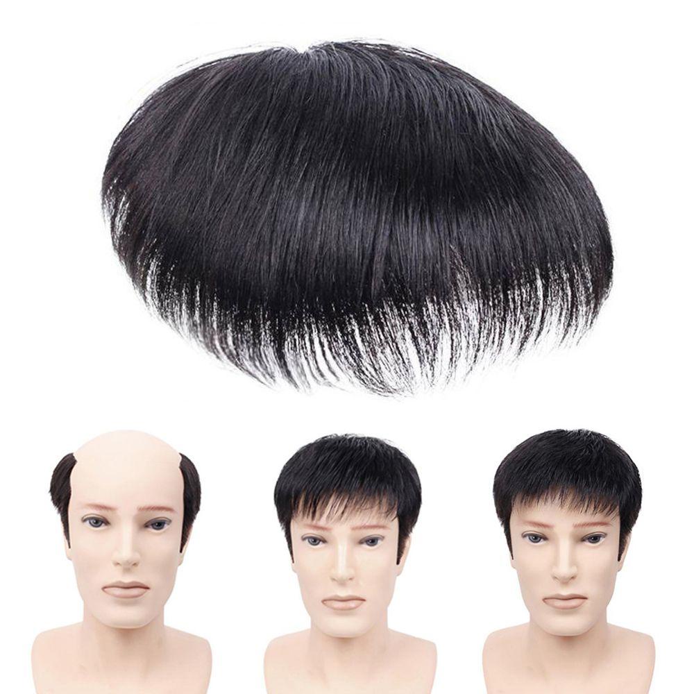 OCEANMAP Tóc Giả Thẳng Dài Màu Đen Tự Nhiên Có Mái Bên Thay Thế Cho Nam Giới