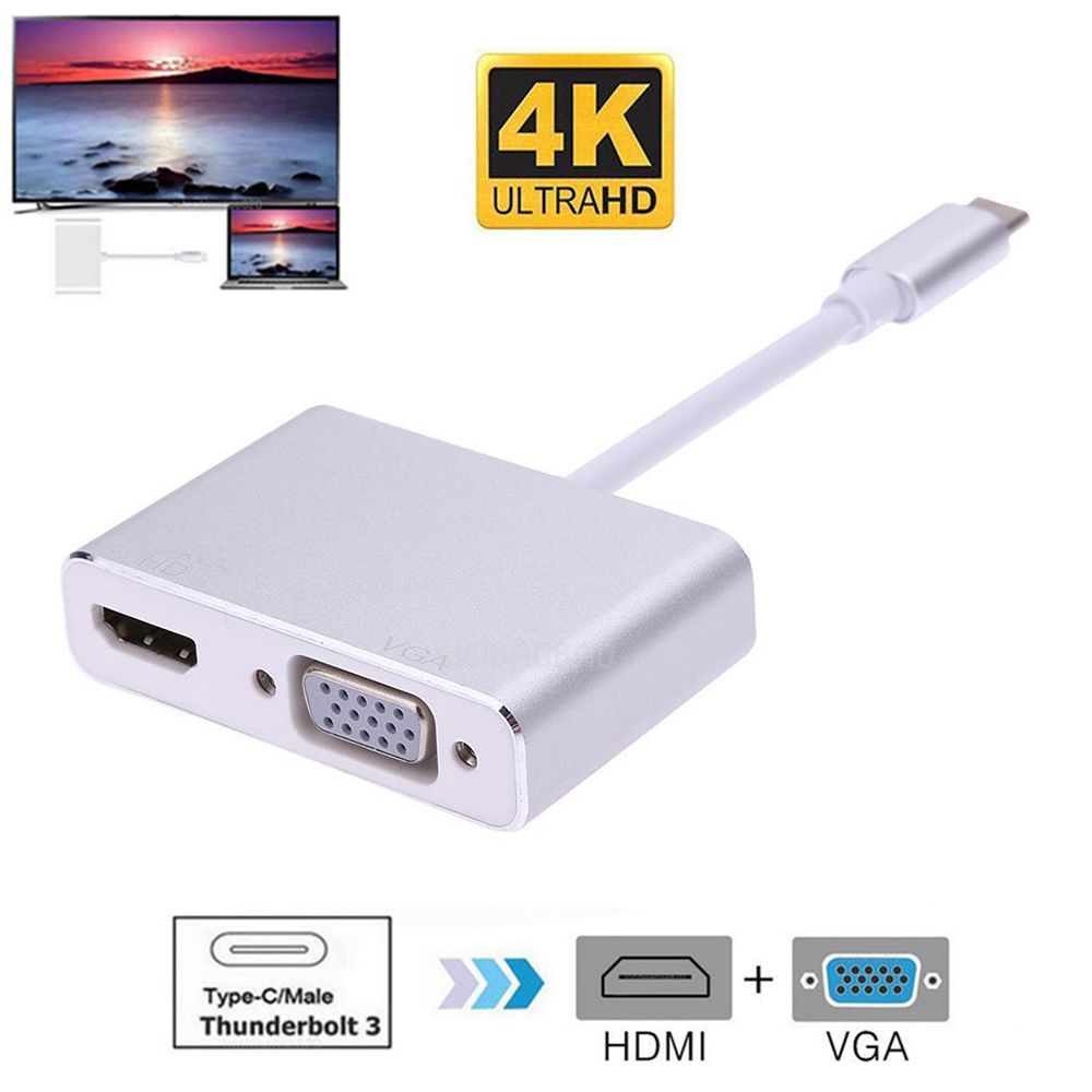 Bộ Chia Cổng Usb 3.1 Type-C Sang Hdmi Vga 2 Trong 1 4k