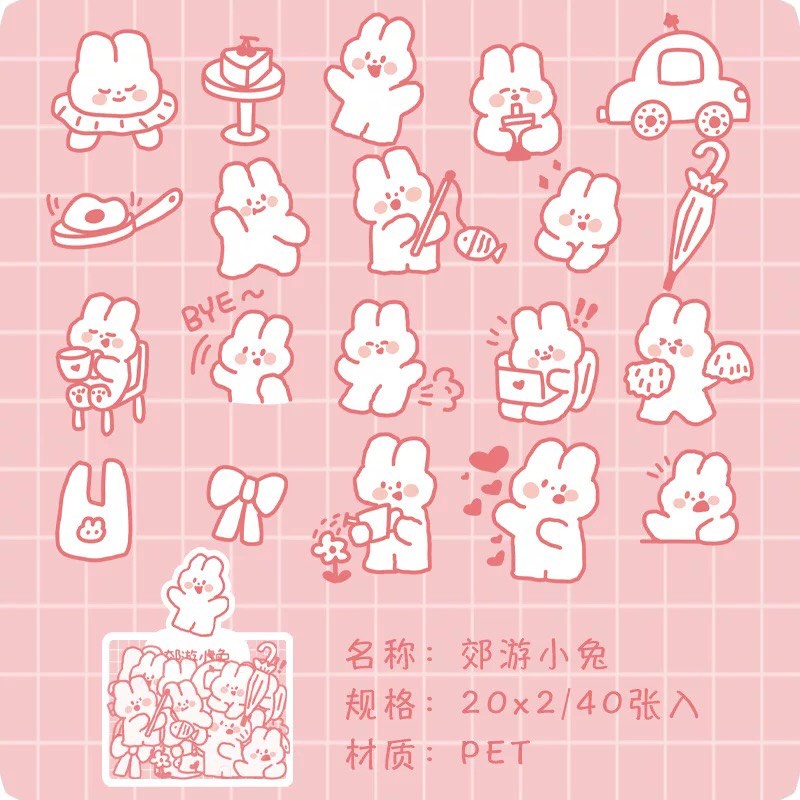 Túi hình dán sticker hình gấu cute 40 mảnh 2-->6cm trang trí sổ tay, máy tính, laptop, góc học tập