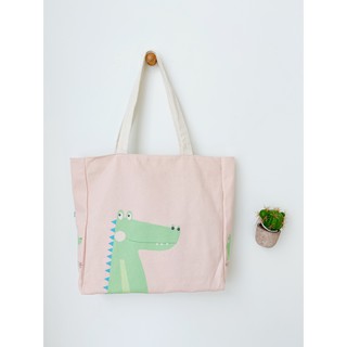 [Hình chụp thật] Túi Tote Túi Vải Leo Canvas Khủng Long Nền Hồng