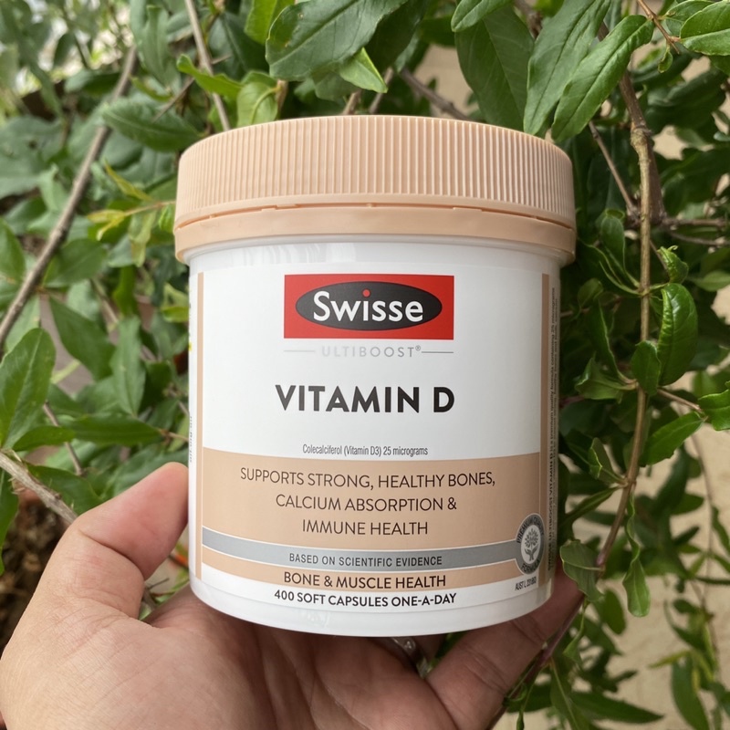 Viên uống Swisse Ultiboost Vitamin D 400 viên, bổ sung vitamin D hỗ trợ hấp thụ canxi, giúp hệ xương chắc khỏe