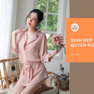 Váy ngủ sexy mùa hè sơ mi voan trắng kèm quần chip lọt khe