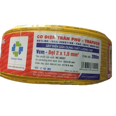 Dây điện đôi Trần Phú 2x1.5 dùng làm dây nối Gans giá bán theo mét