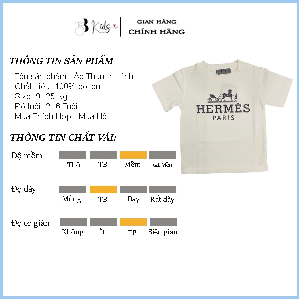 Áo Thun Ngắn Tay BB Kids Cho Bé In Chữ Hernesss Chất Liệu Cotton 100% Co Giãn 4 Chiều