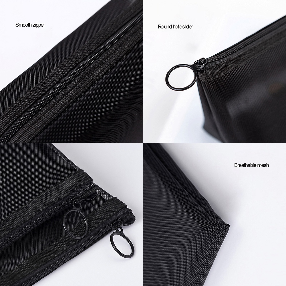 1 Túi Lưới Đựng Mỹ Phẩm / Son Môi / Nước Hoa Màu Đen Thoáng Khí Có Khóa Kéo Tiện Dụng Mang Theo Du Lịch