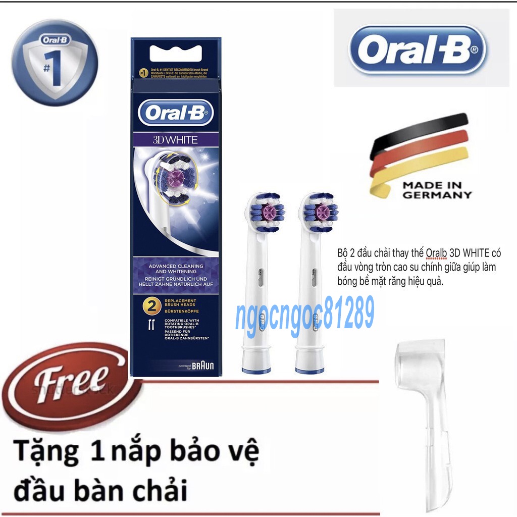 Đầu bàn chải oralb - Bộ 2 đầu Oral-B 3D White làm trắng bóng răng + kèm 1 nắp bảo vệ đầu bàn chải